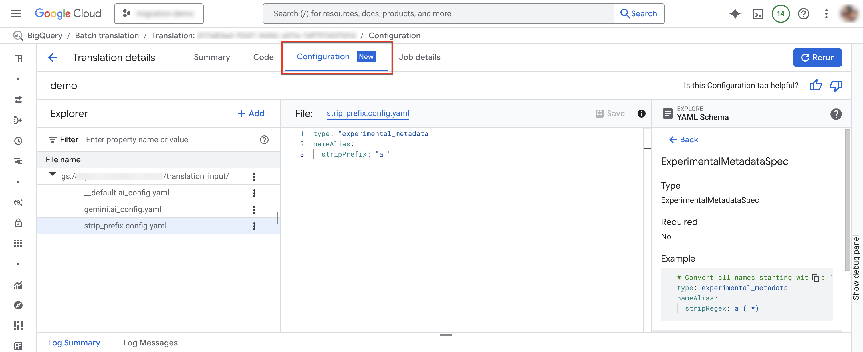 在 SQL 轉換頁面中查看設定分頁。
