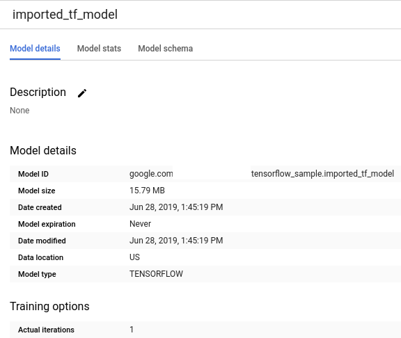 TensorFlow model info