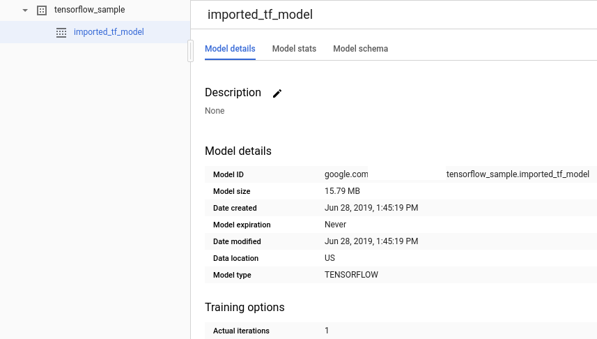 Info model TensorFlow