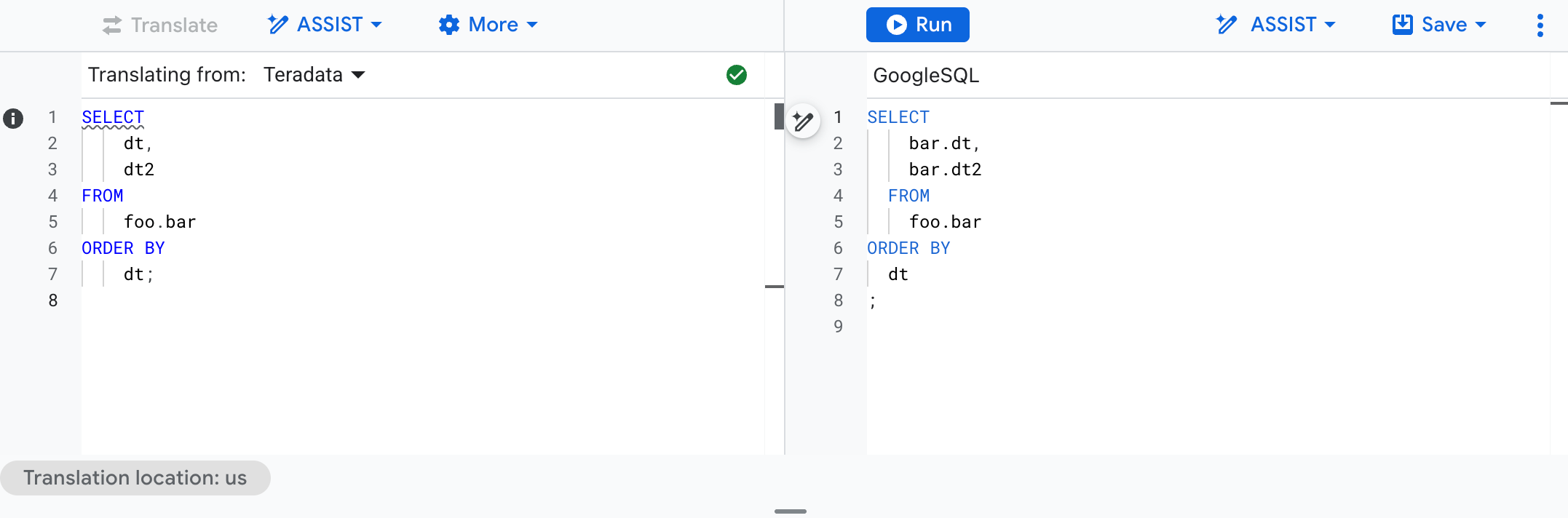 顯示翻譯為 GoogleSQL 的 Teradata SQL 查詢