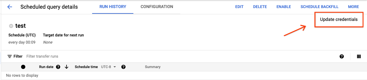 Update scheduled query credentials.