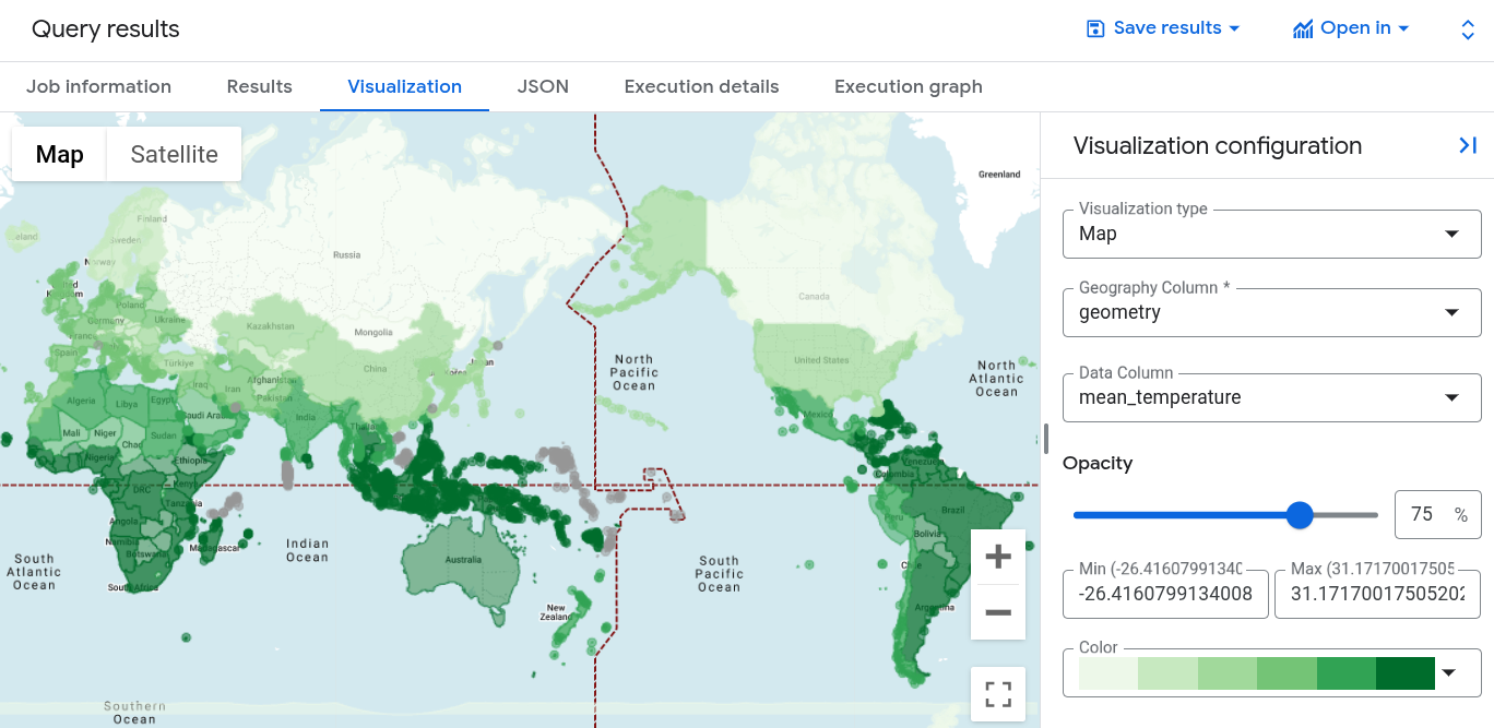 Mapa de países com cores consoante a temperatura média