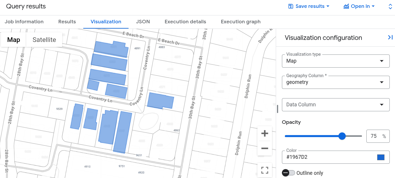 BigQuery で可視化された地理空間データ。