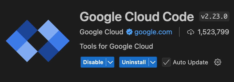 La extensión de Google Cloud Code en la consola de VS Code
