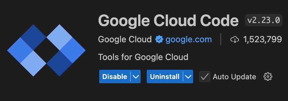 Ekstensi Google Cloud Code di konsol VS Code.