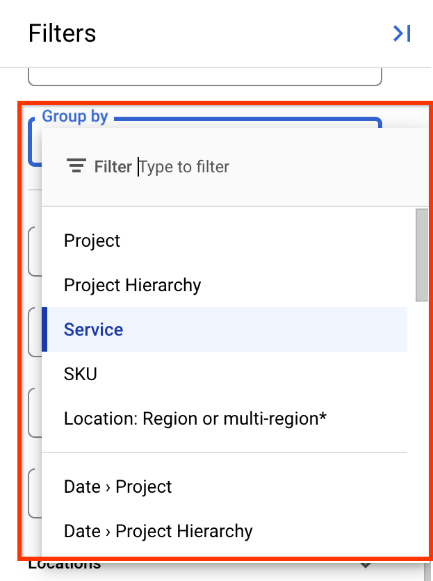 Como definir a opção &quot;Agrupar por&quot; no painel de filtros.