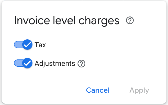 Configuring the invoice level charges filter.