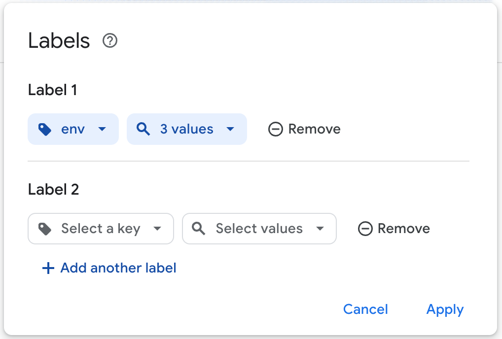 Configuration du filtre &quot;Libellés&quot;.