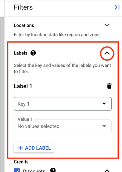 Setting the Labels filters in the filters panel.