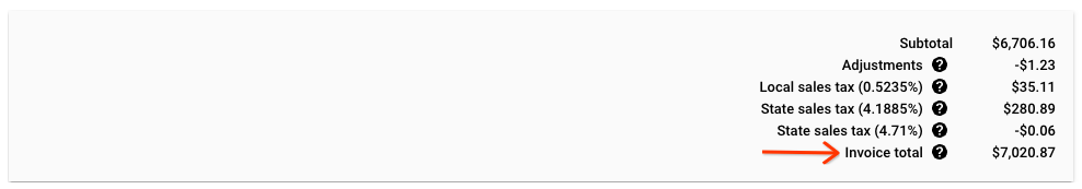 Contoh footer laporan yang menampilkan total invoice, yang mencakup
pajak dan penyesuaian.