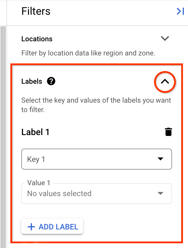 Setting the Labels filters in the filters panel.