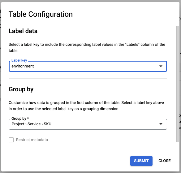 Boîte de dialogue &quot;Configuration de la table&quot;.