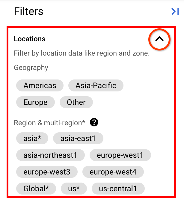‫הגדרת המסננים של Locations בחלונית המסננים.