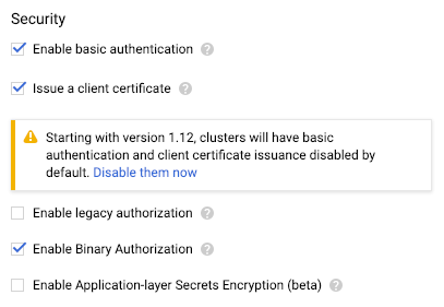 [Binary Authorization の有効化] オプション