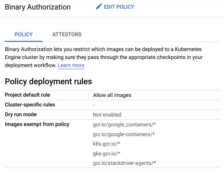 Screenshot of policy tab showing default rule