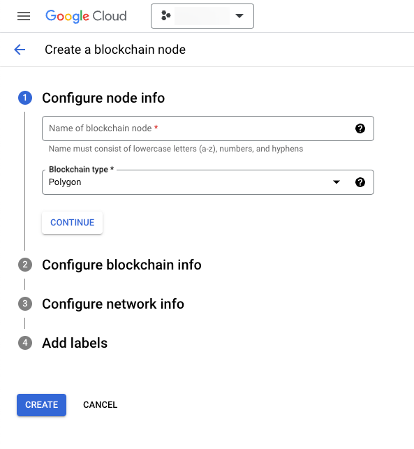 Blockchain Node Engine create node wizard Polygon