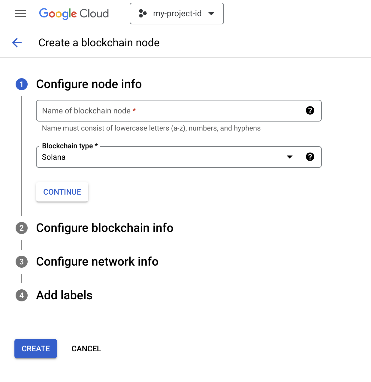 Blockchain Node Engine create node wizard Solana