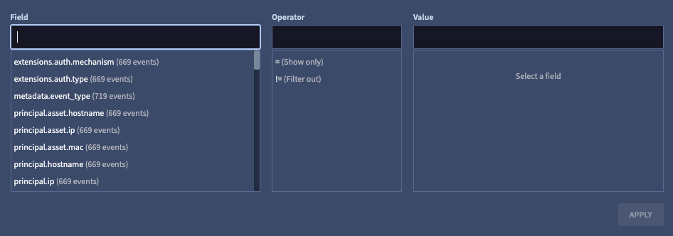 Ventana Filter events