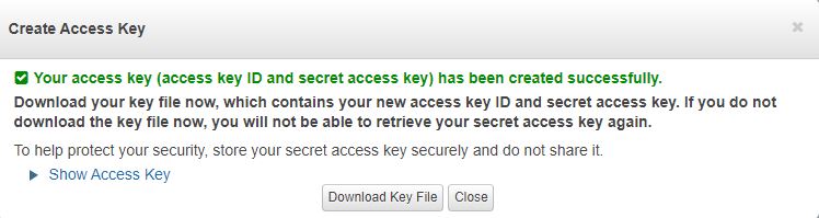 AWS Create Access Key
dialog