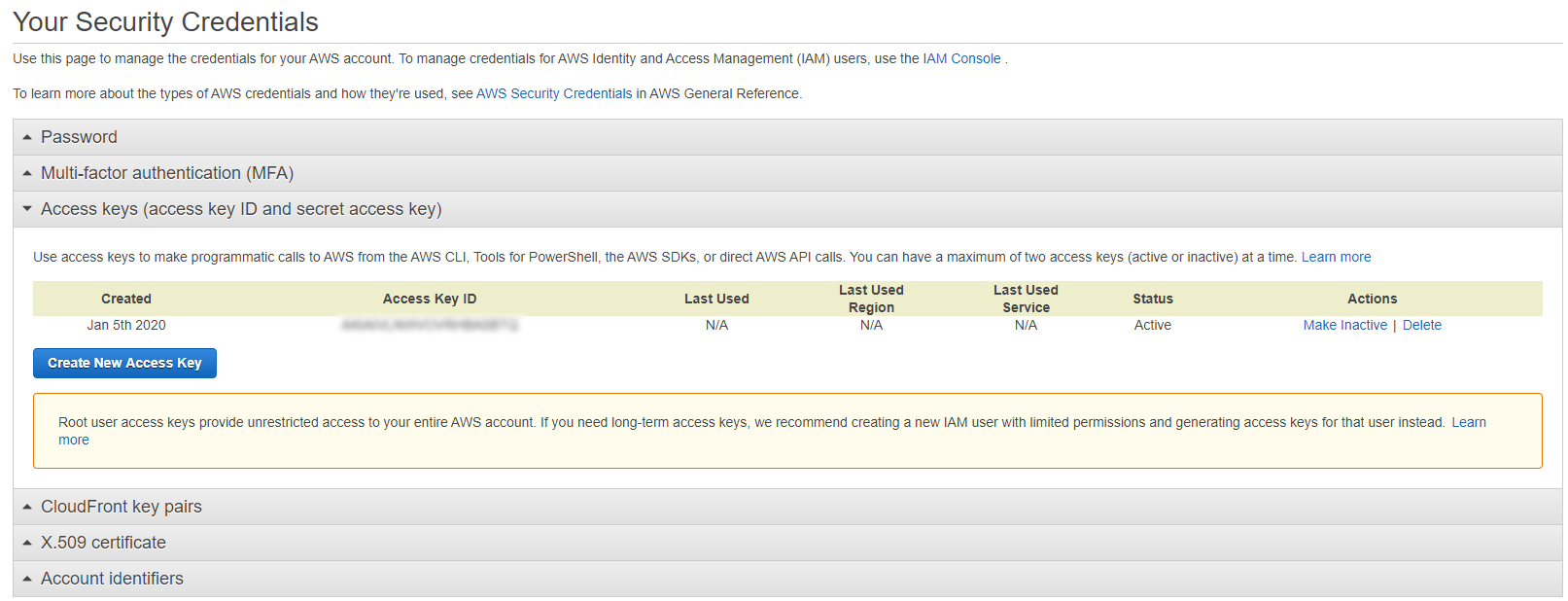 AWS Your Security Credentials
tab