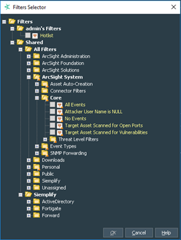 Filter Selector dialog