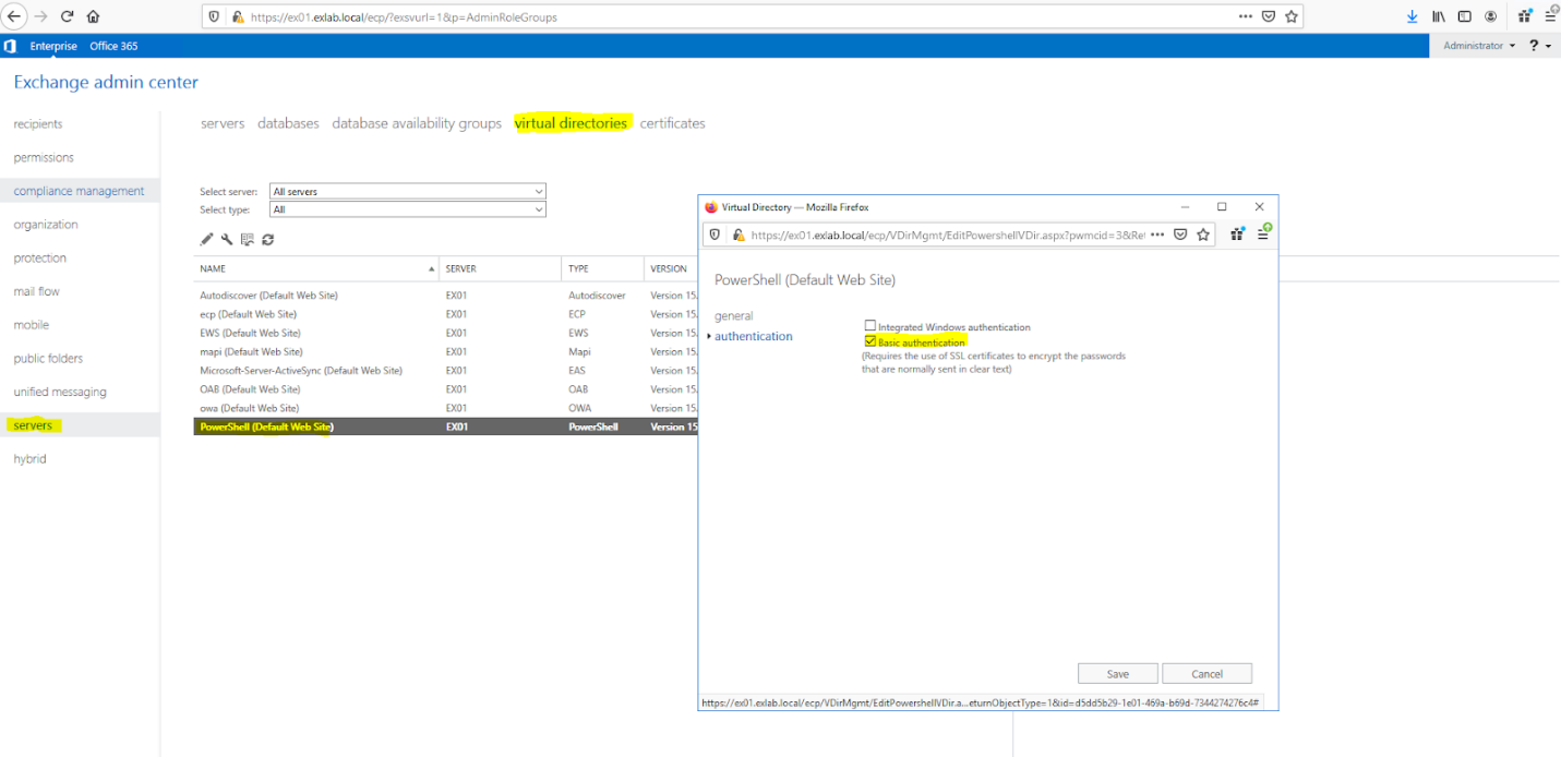 Enable Basic Authentication in
Exchange