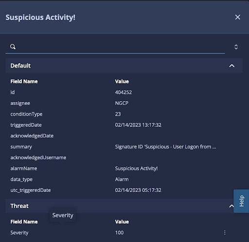 Google SecOps event based on Alarm Data