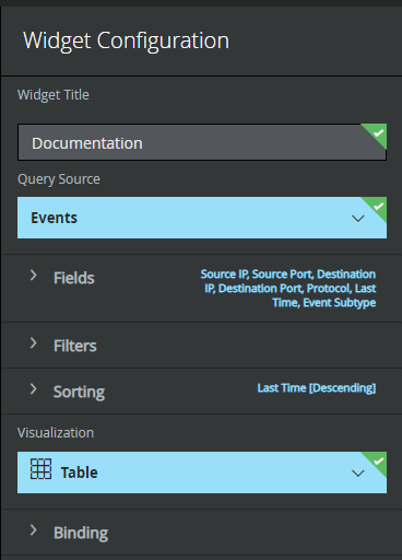 Widget Configuration dialog