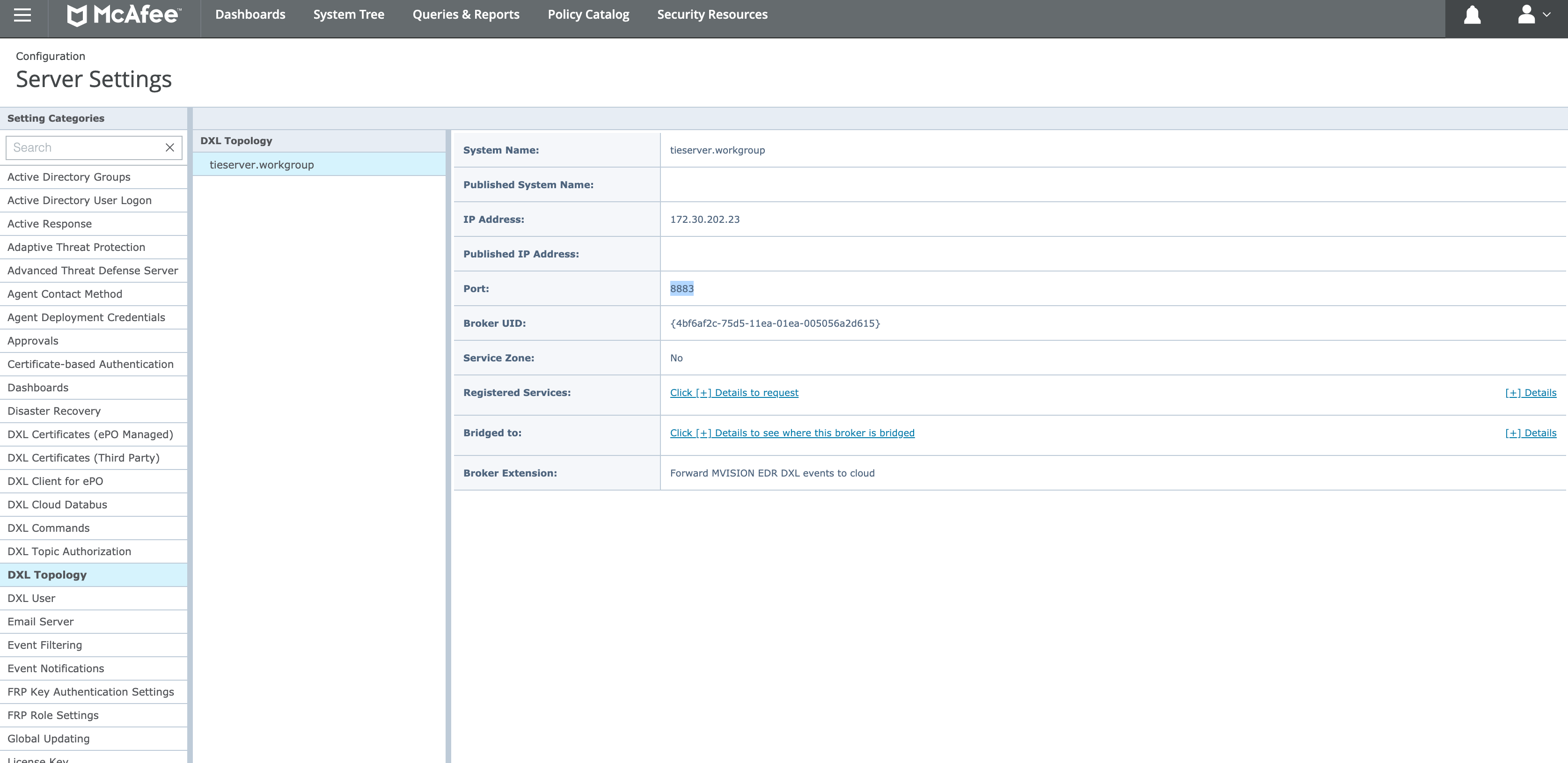 Location of broker address and its port in
Trellix ePO