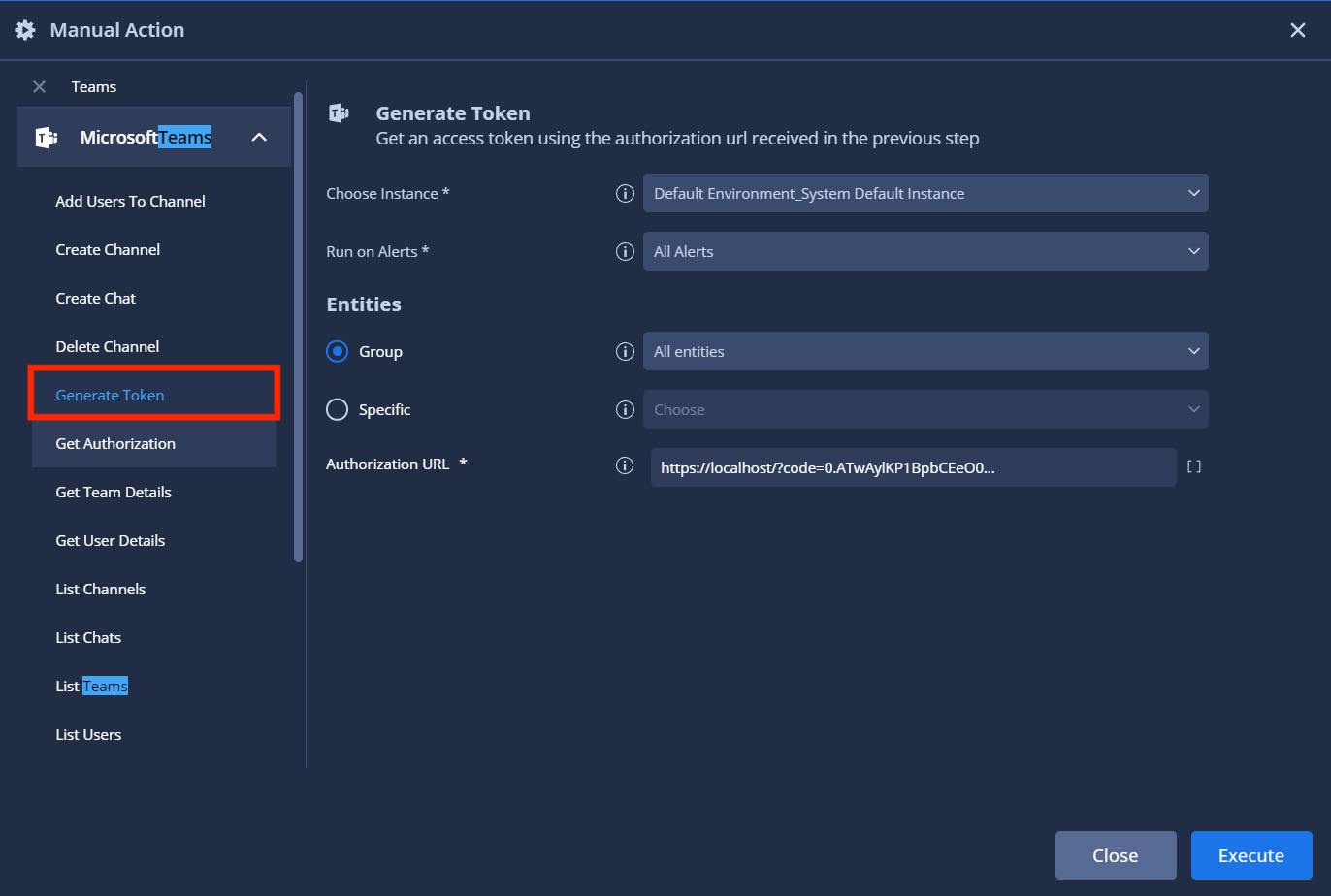 Générer un jeton
action