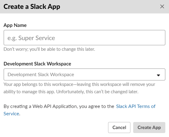 Create a Slack App
dialog