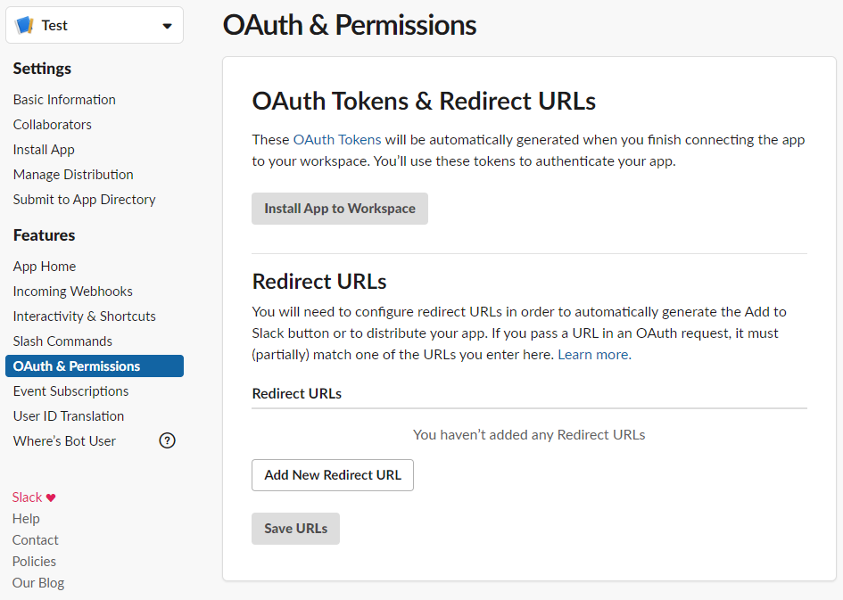 OAuth & Permissions
tab