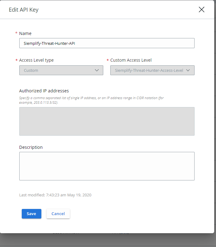 Edit API key
settings