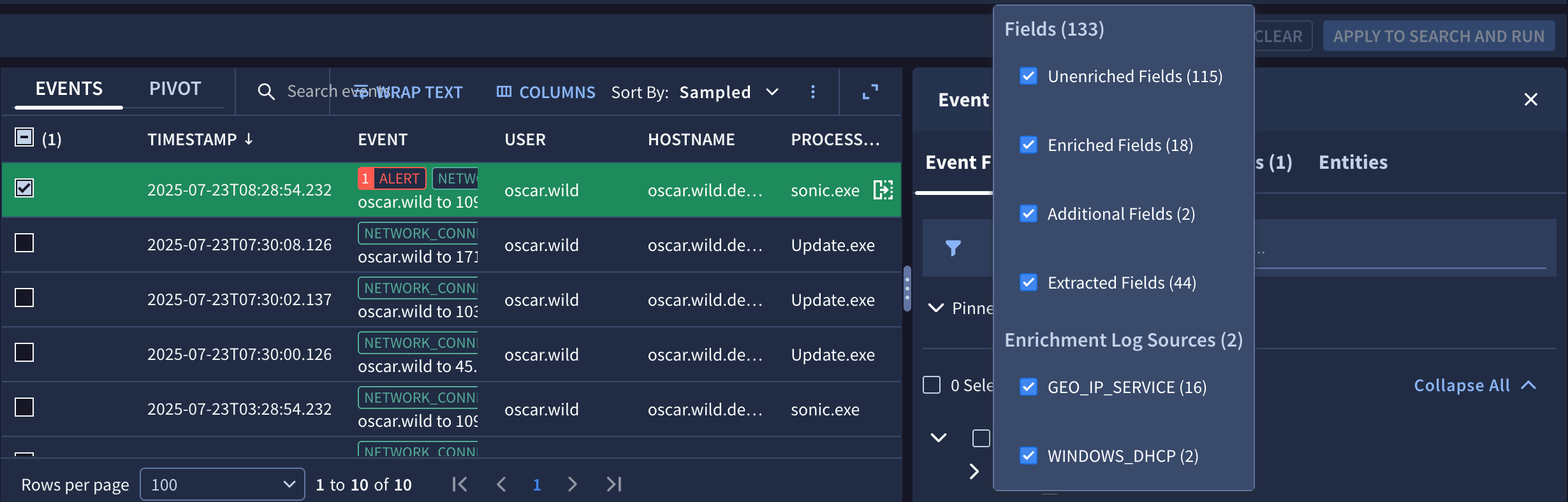 Filtrar campos de UDM no visualizador de eventos