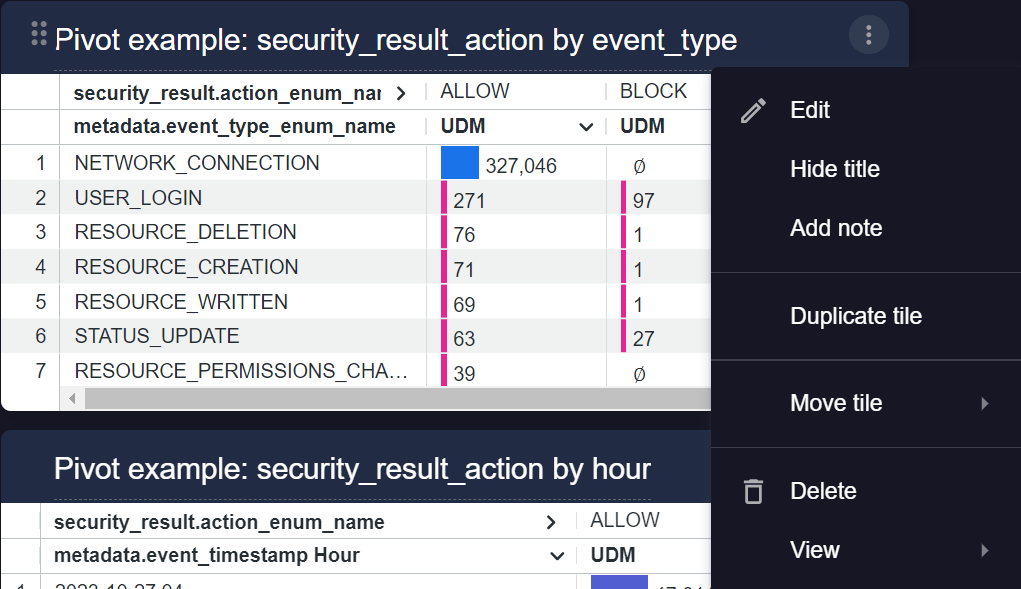 Open tile actions menu