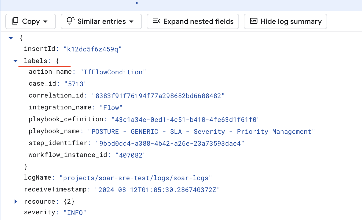 メッセージ内のラベルをログに記録します。