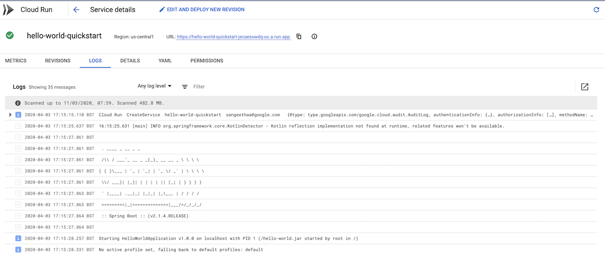 Status des Dienstes in der Google Cloud Console ansehen