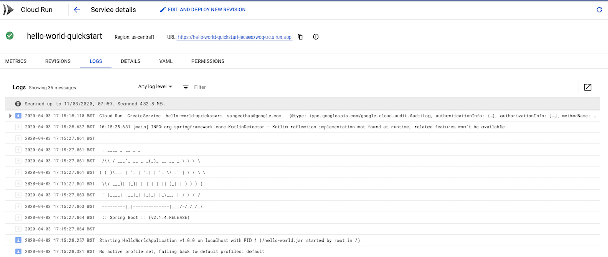 Visualizzare lo stato del servizio nella console Google Cloud 