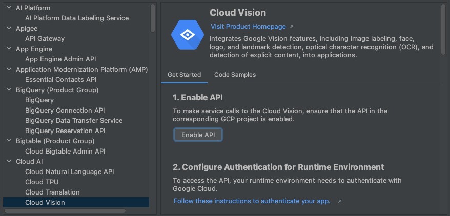 Cloud APIs explorer showing the list of Cloud APIs.