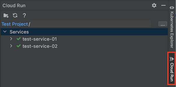 Cloud Run explorer tab highlighted on the right hand-side panel