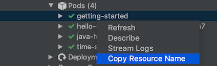 Copy a resource name using right-click menu