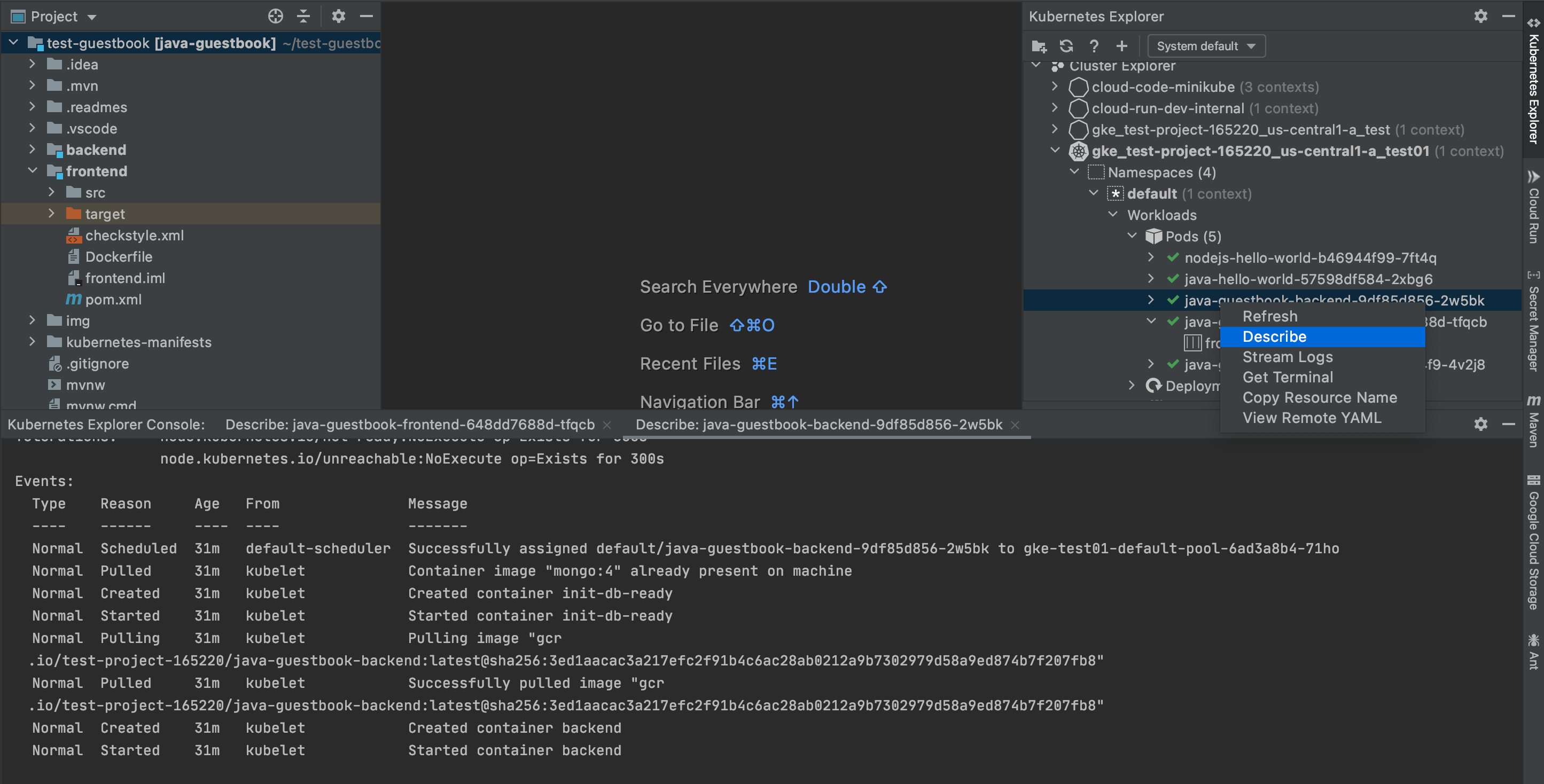 右键点击 Kubernetes Explorer 中的相应资源并选择“描述”时可用的描述选项