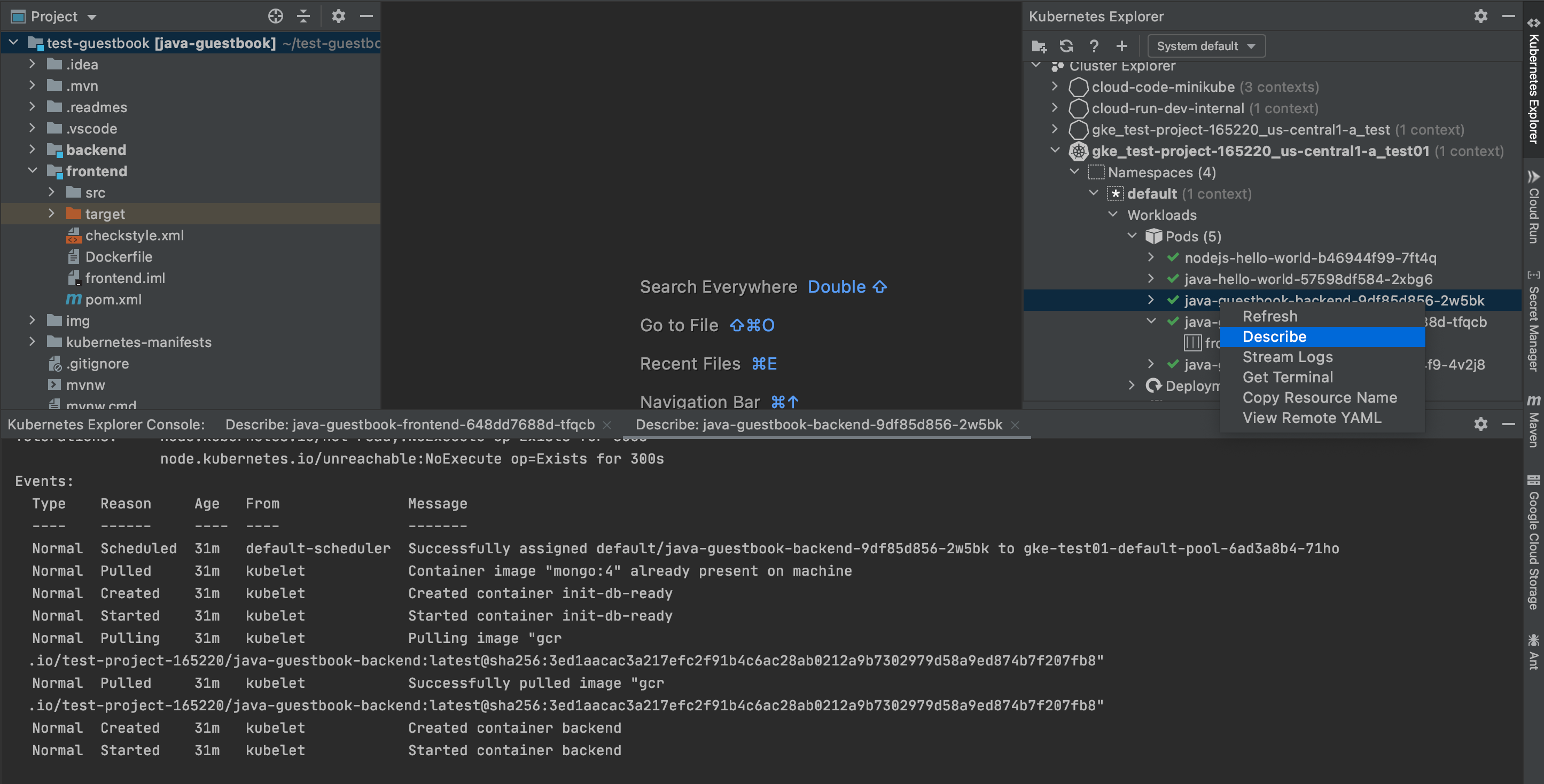 在 Kubernetes 探索器中，以滑鼠右鍵按一下適當的資源，然後選擇「Describe」，即可使用這個選項
