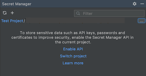 Présence du le lien "Enable API" (Activer l'API) dans le panneau "Secret Manager" (Gestionnaire de secrets)