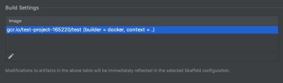 Impostazioni di build visualizzate nella scheda Build/Deploy