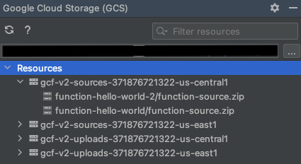 Ventana de herramientas Cloud Storage en IntelliJ