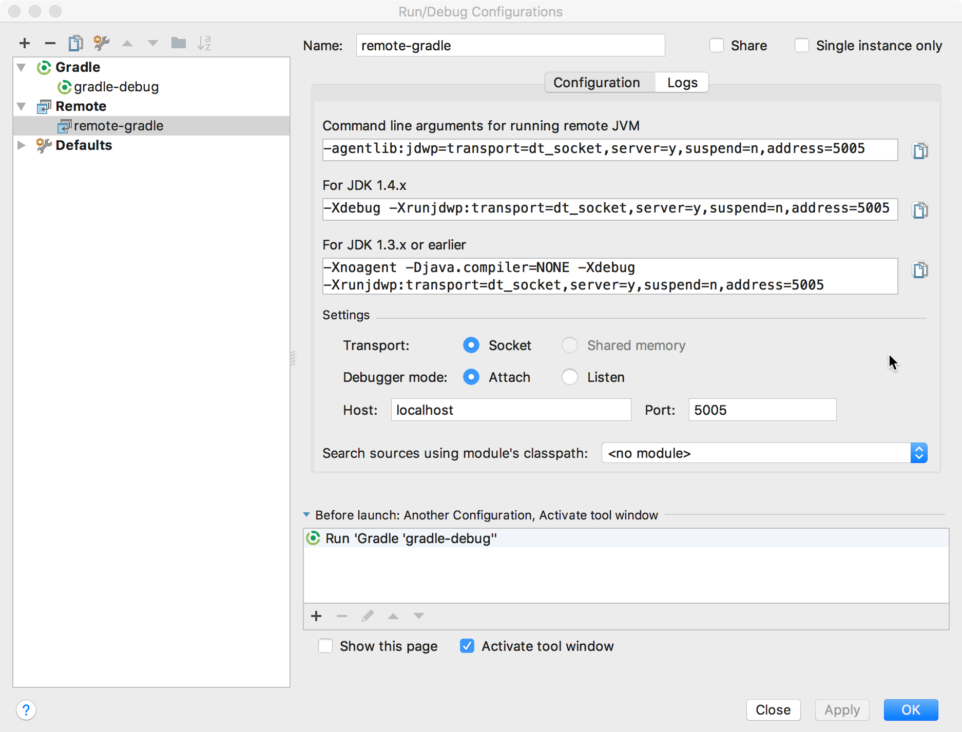 Screenshot yang menampilkan dialog
Konfigurasi debug.