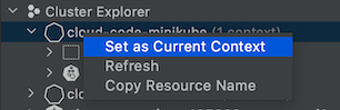 Setting a cluster as the current context with Kubernetes Explorer