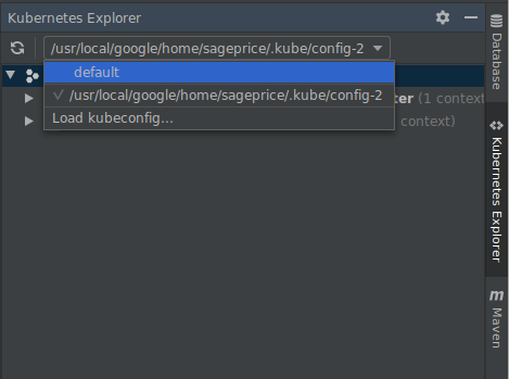 Expansão do menu suspenso do kubeconfig.