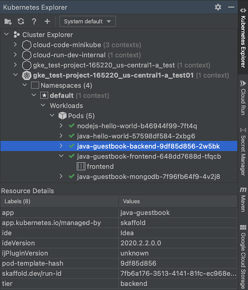 Melihat metadata resource dalam panel Resource Details yang tersedia di paruh kedua Kubernetes Explorer